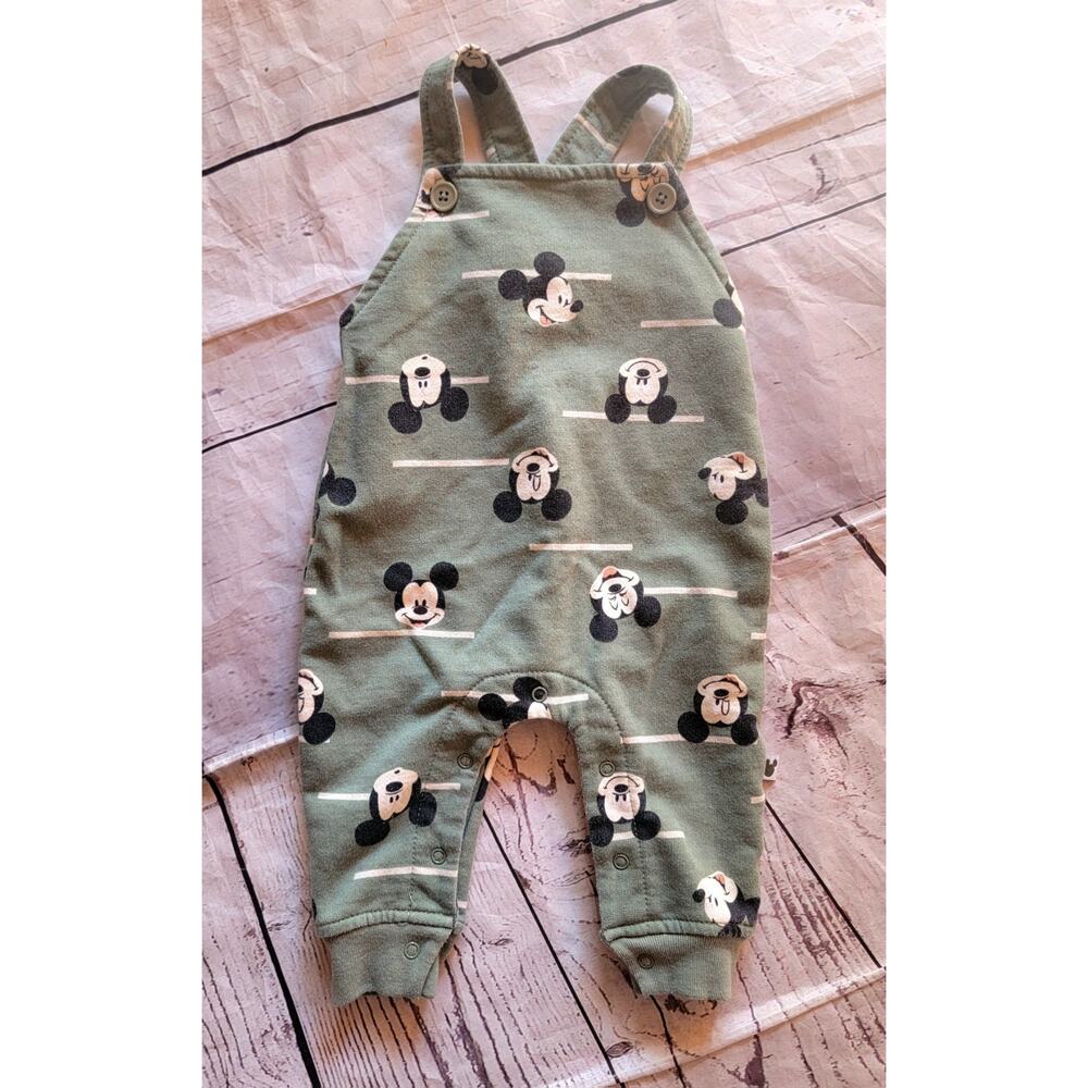 Mickey Mouse Green Funny Face Overall Romper Jumpsuit Disney Baby 3-6 Months